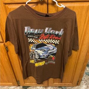ROMWE Brown New York Racing Car Tee